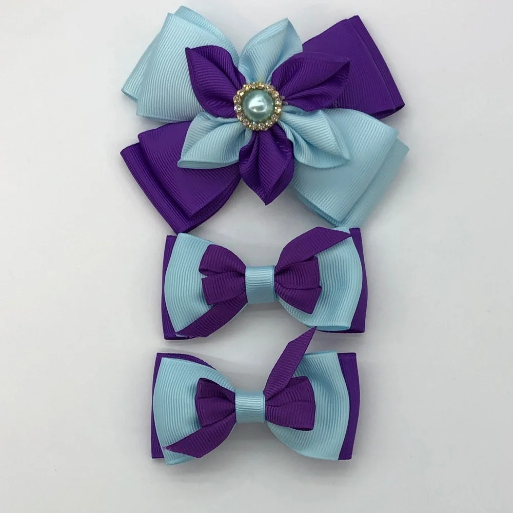 Purple and Light Blue Layered Hair Bows (Set of three)